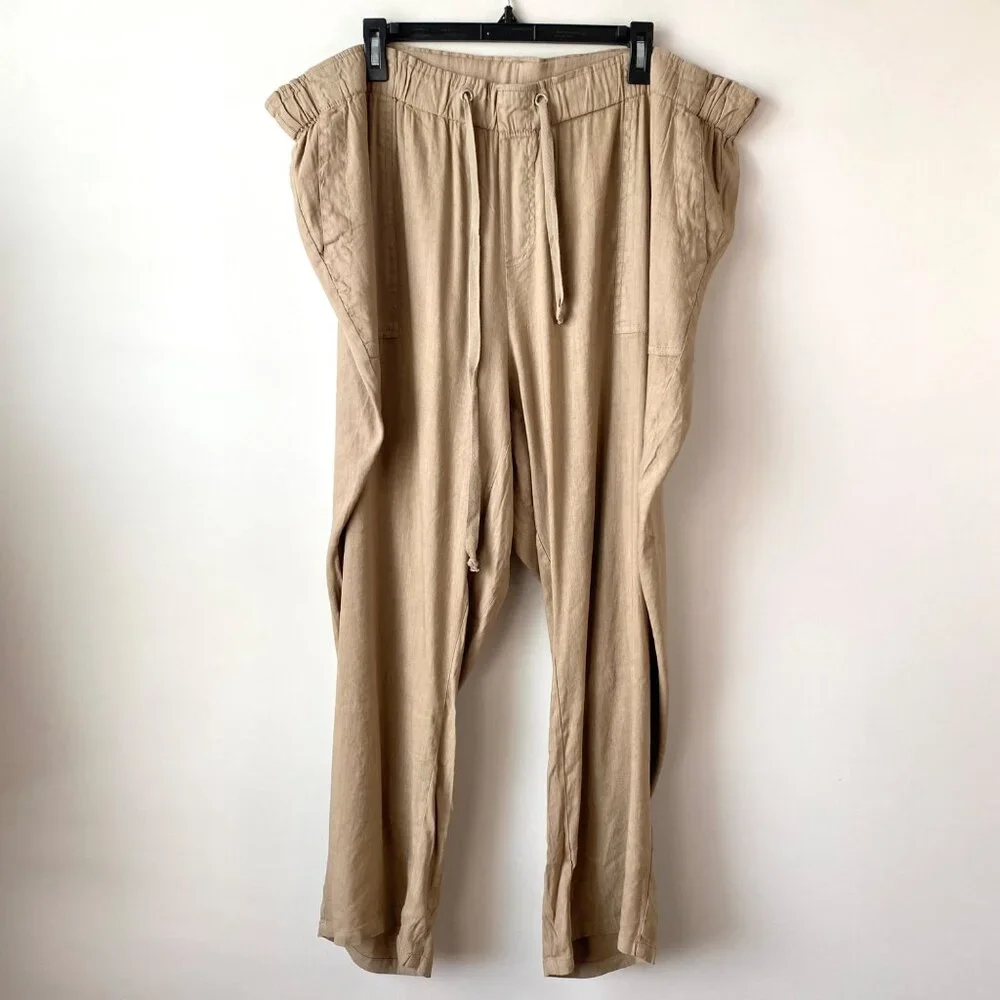 Kut From The Kloth Rosalie Linen Blend Drawstring Ankle Pants Size‎ 2X Khaki - Picture 2 of 7